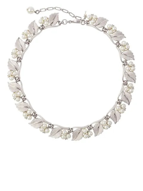 Susan Caplan Vintage 1960s Trifari leaf motif crystal-embellished necklace