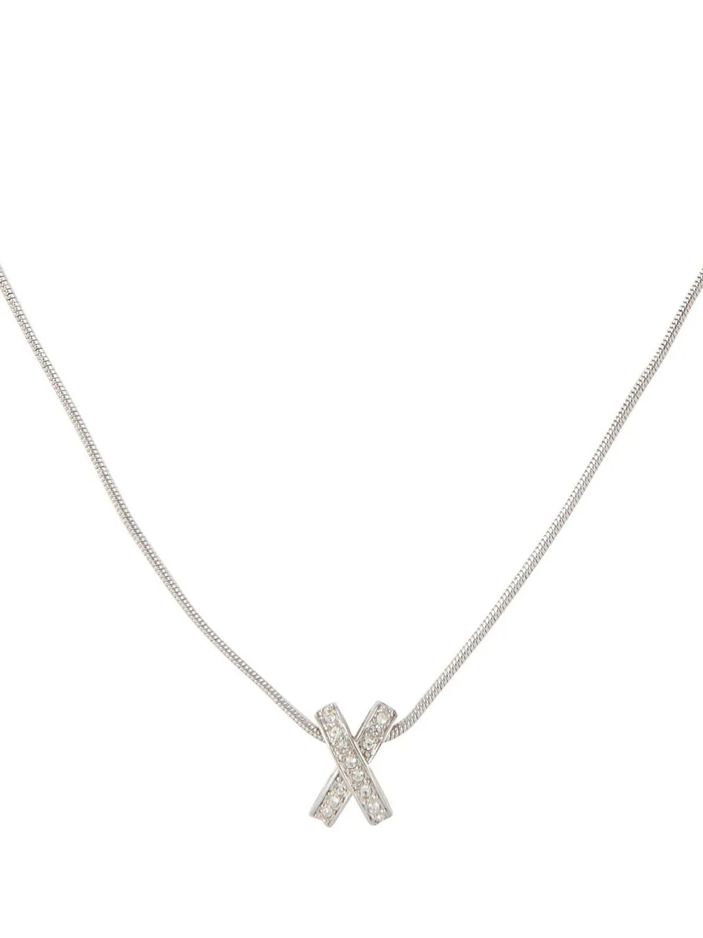 Nina Ricci Pre-owned 1990s Swarovski Crystal Embellished X Necklace and Earrings Set in Silver, view 4