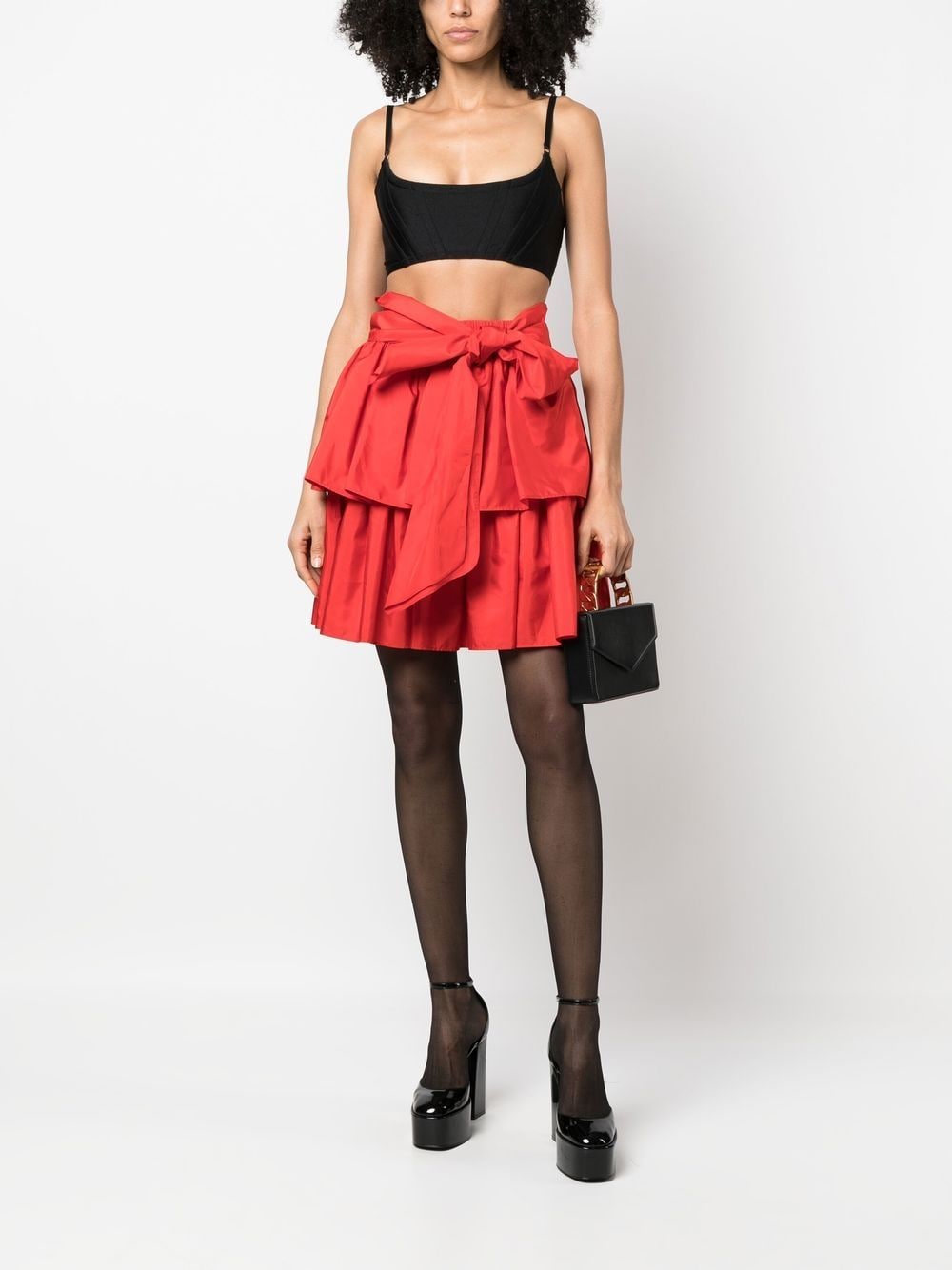 Pre-owned Saint Laurent Bow-detail Pleated Miniskirt In Red