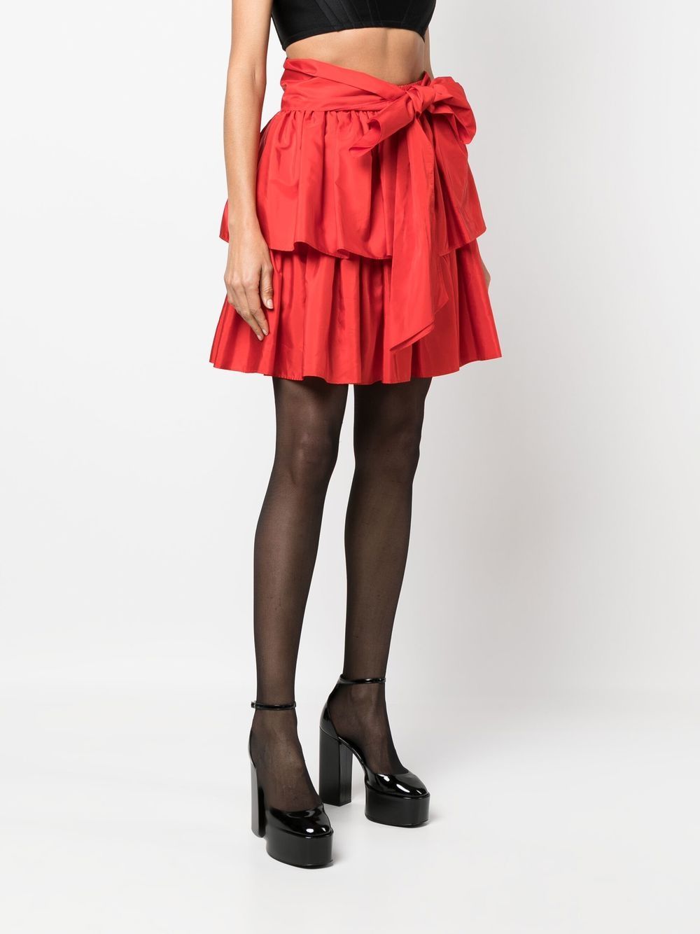 Pre-owned Saint Laurent Bow-detail Pleated Miniskirt In Red