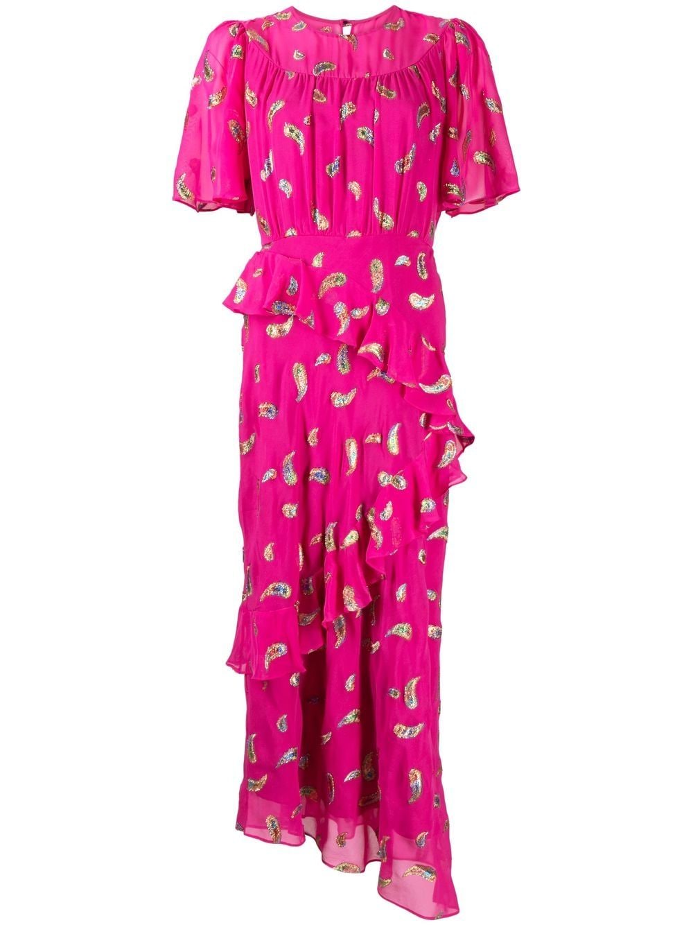 Shop Saloni Silk Embroidered-motif Midi Dress In Pink