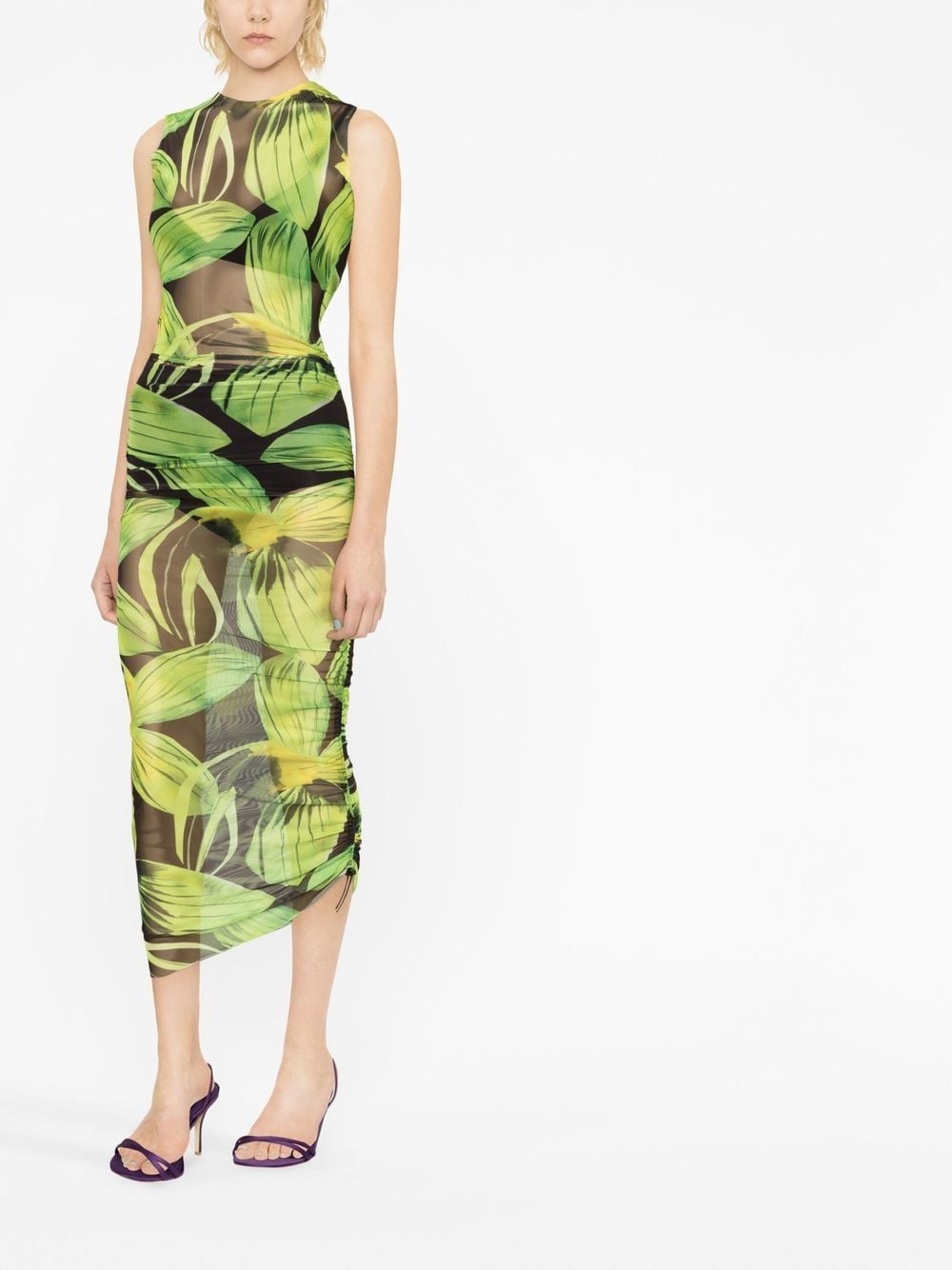 Shop Louisa Ballou 0-0-0-print Sleeveless Mesh Midi Dress In 绿色