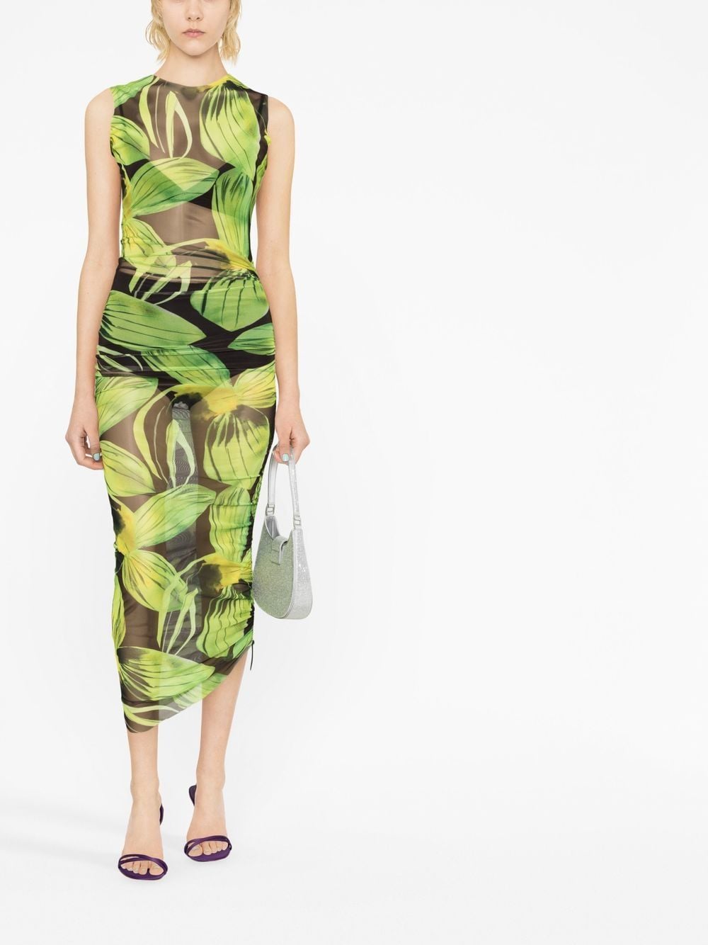 Shop Louisa Ballou 0-0-0-print Sleeveless Mesh Midi Dress In 绿色