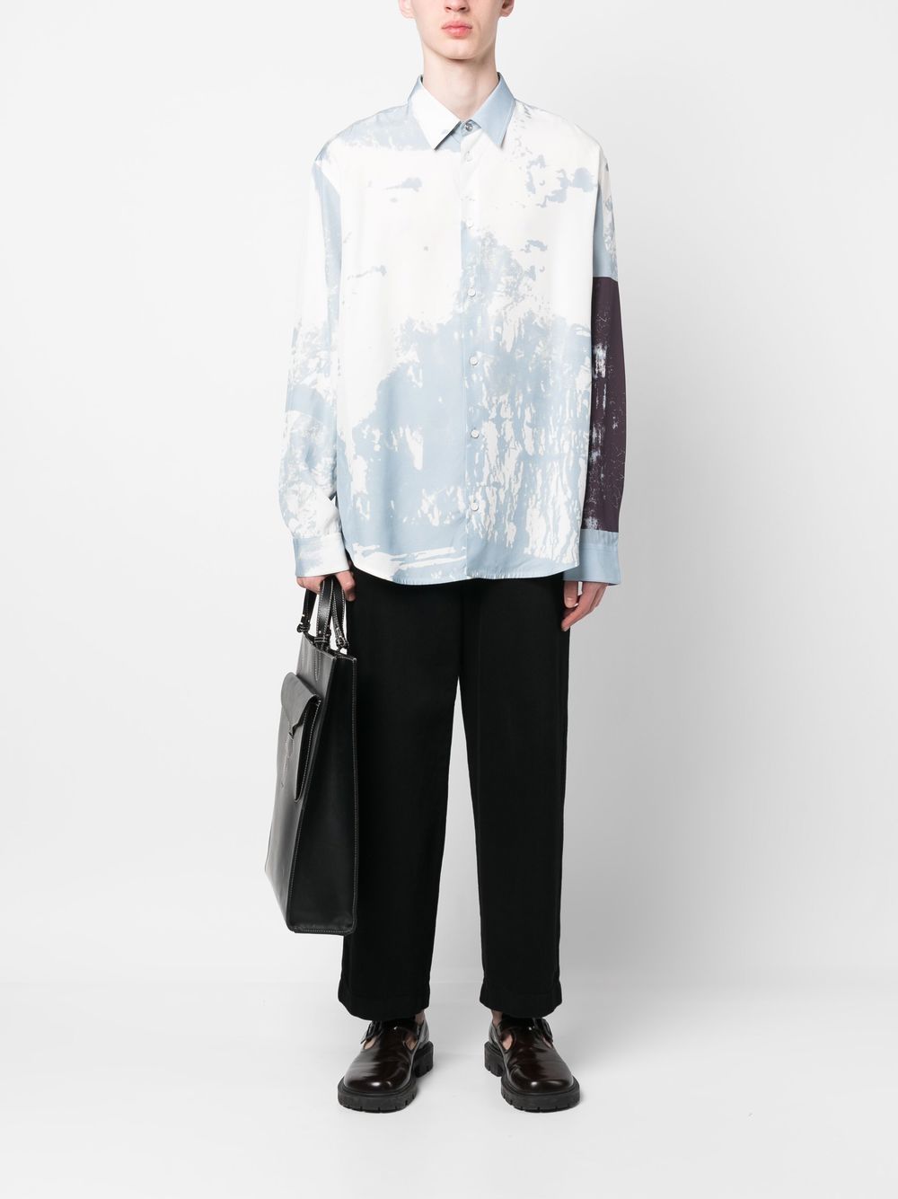 Shop Oamc Graphic-print Long-sleeved Shirt In Blue