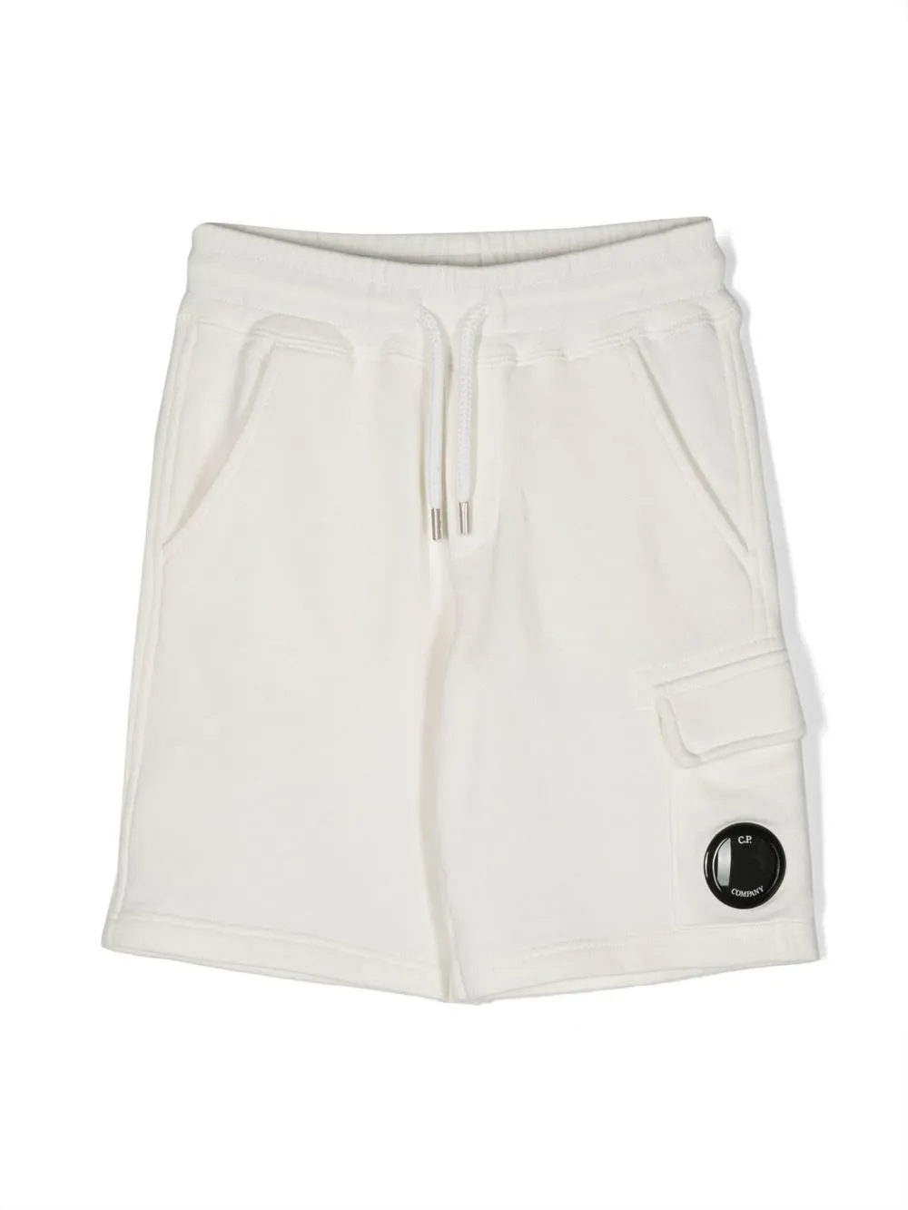 

C.P. Company Kids logo-plaque cotton shorts - White