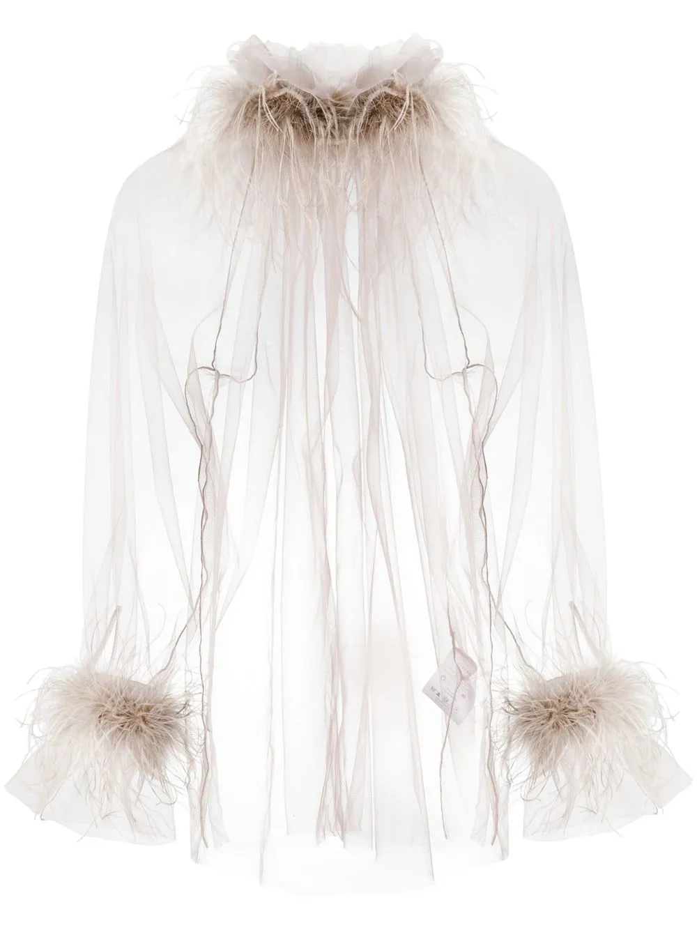 

STYLAND feather-trim tulle blouse - Grey