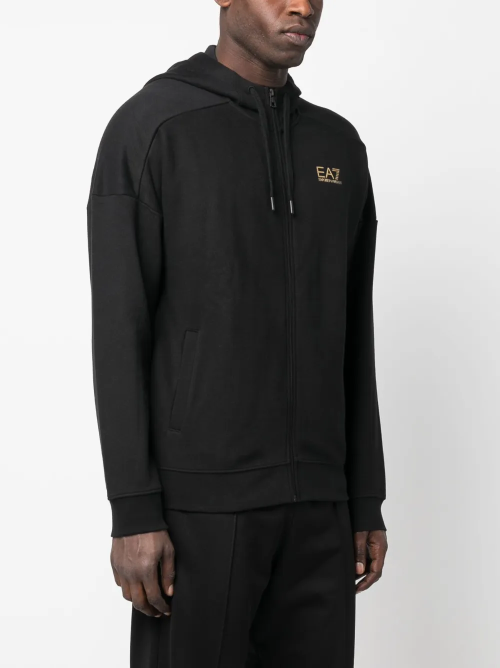 Ea7 Logo Cotton Blend Hoodie In Black