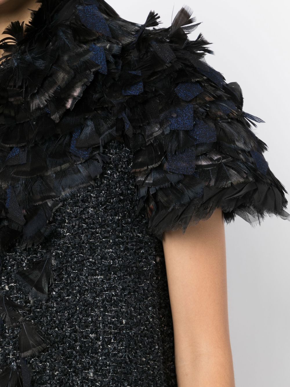 CHANEL feather-detail tweed coat Women