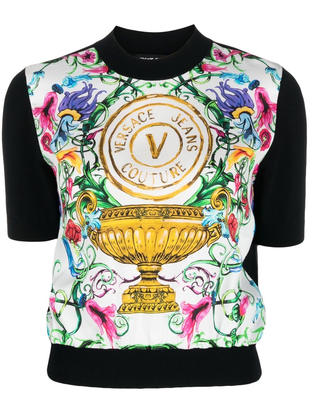 Shop Versace Jeans Couture Logo-print Knitted Top In Black