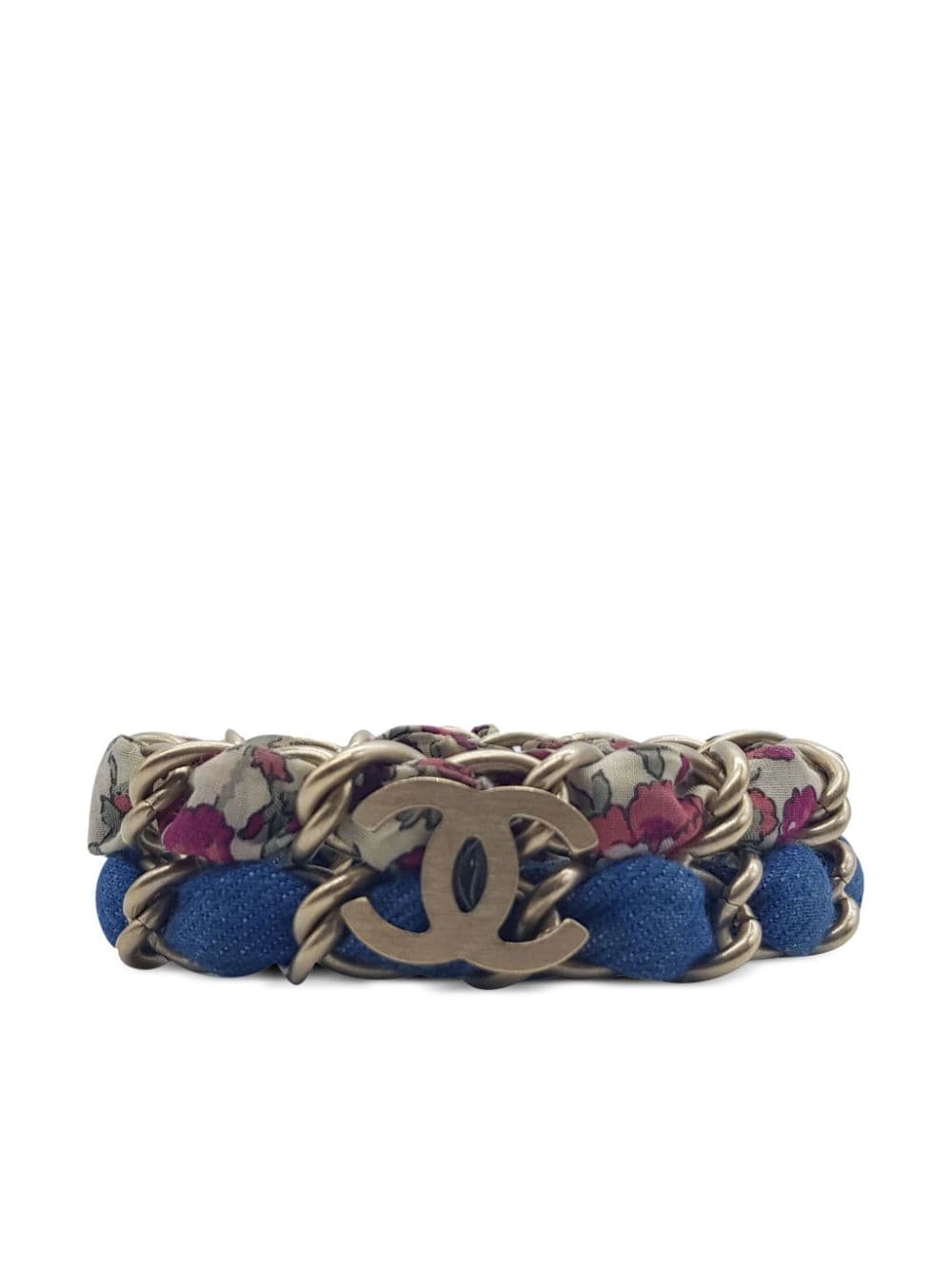 Pre-owned Chanel Woven Chain Logo Bracelet In Gold