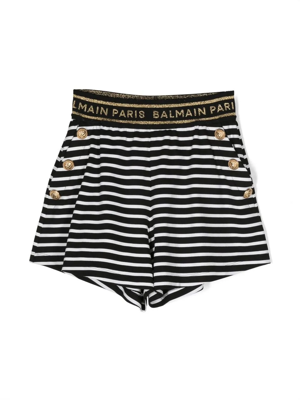 Balmain Kids' Logo Striped Viscose Blend Sweat Shorts In Black