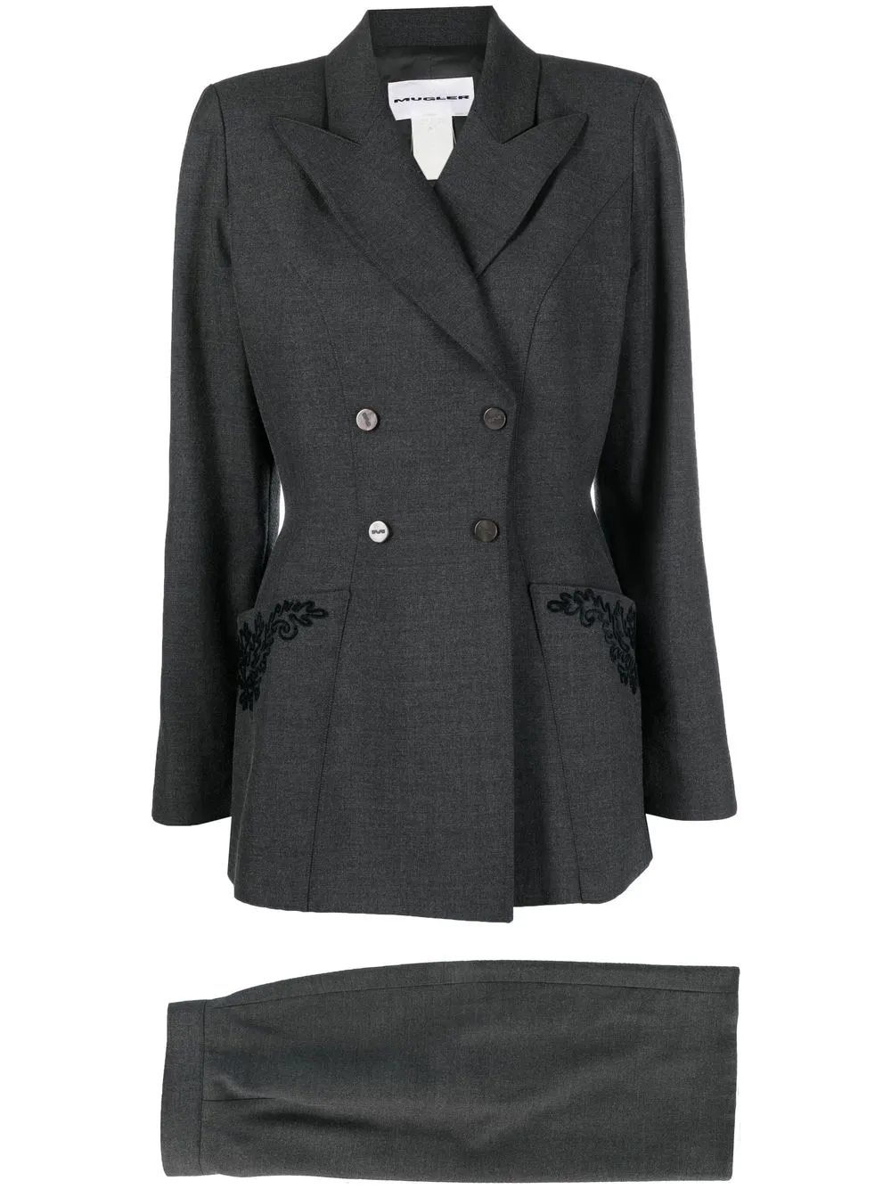 

Thierry Mugler Pre-Owned leaf-embroidered two-piece skirt suit - Grey