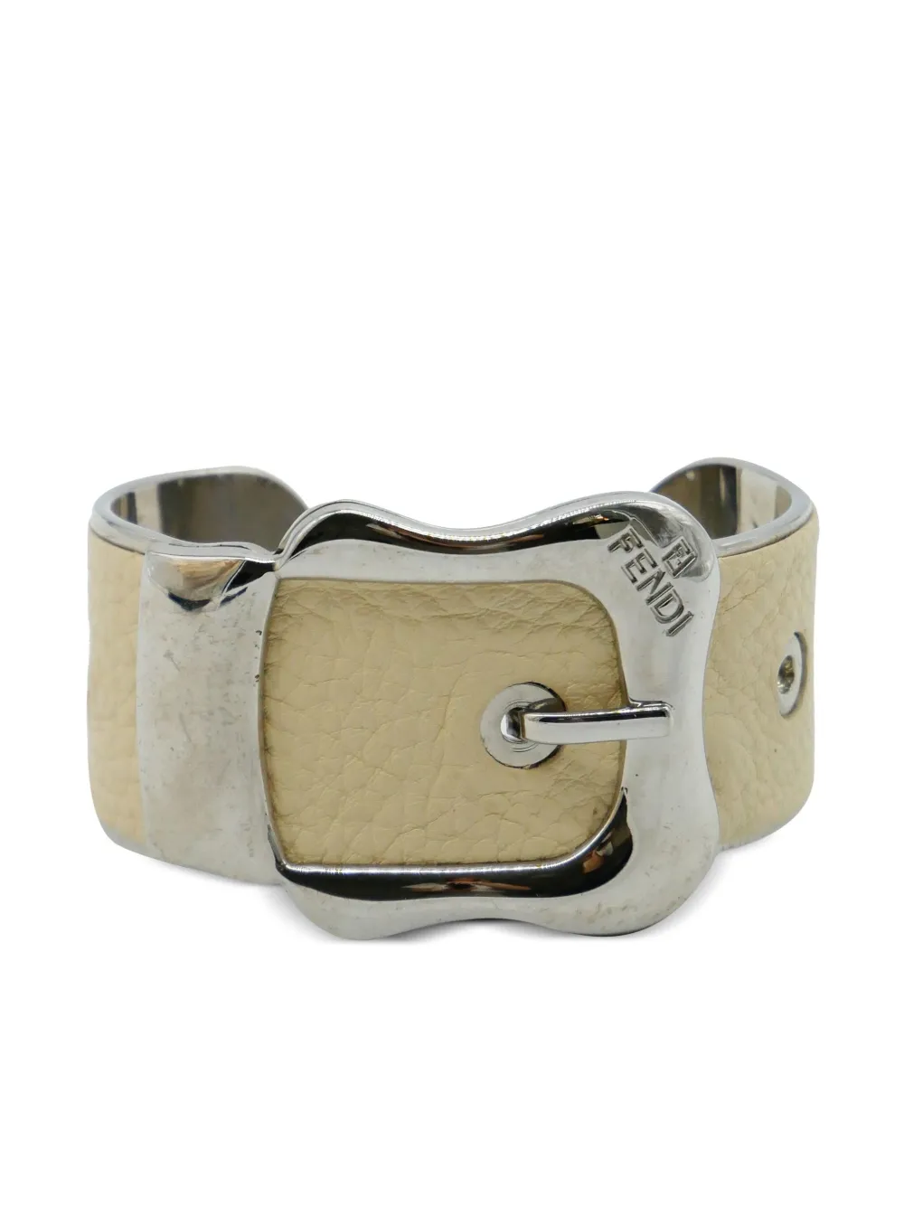 Pre-owned Fendi Belt Buckle Design Bangle In Cream