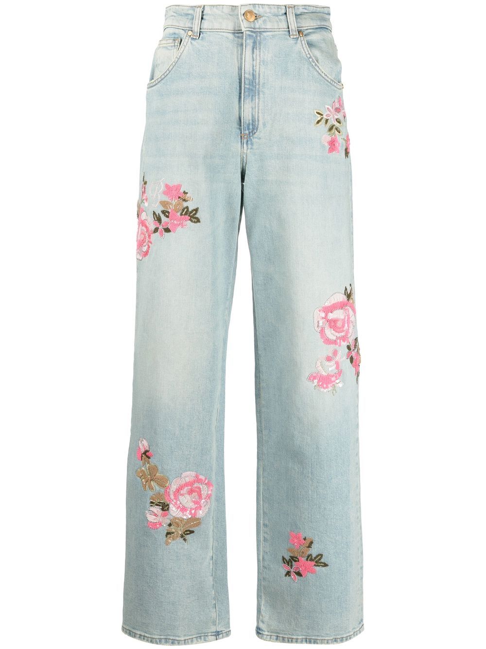 Is That The New Hippie Floral Embroidery Raw Hem Flare Leg Jeans