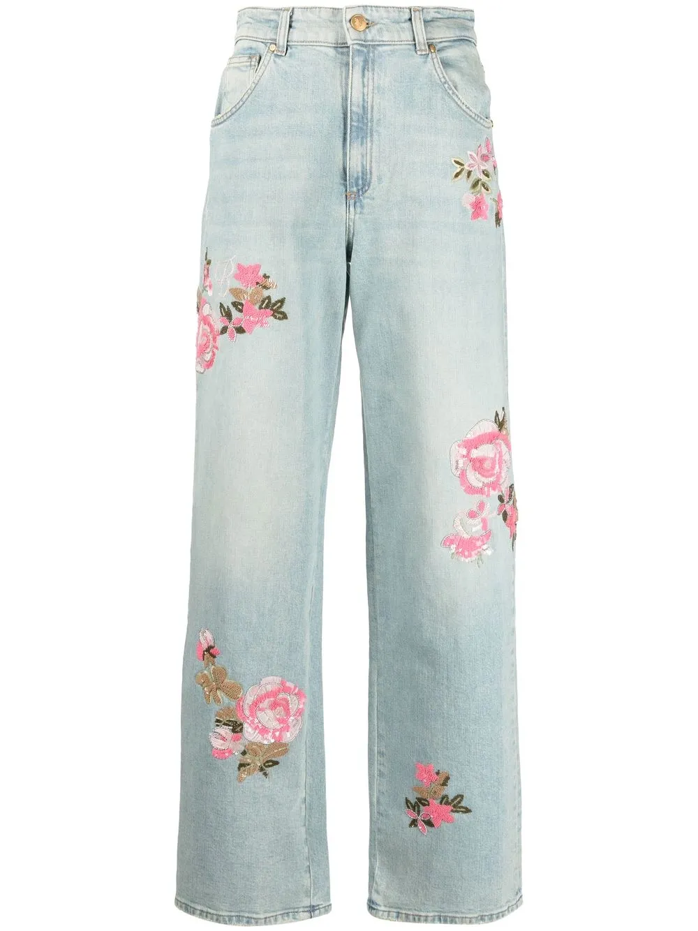Blumarine jean taille-haute à fleurs brodées - Bleu Top Merken Winkel