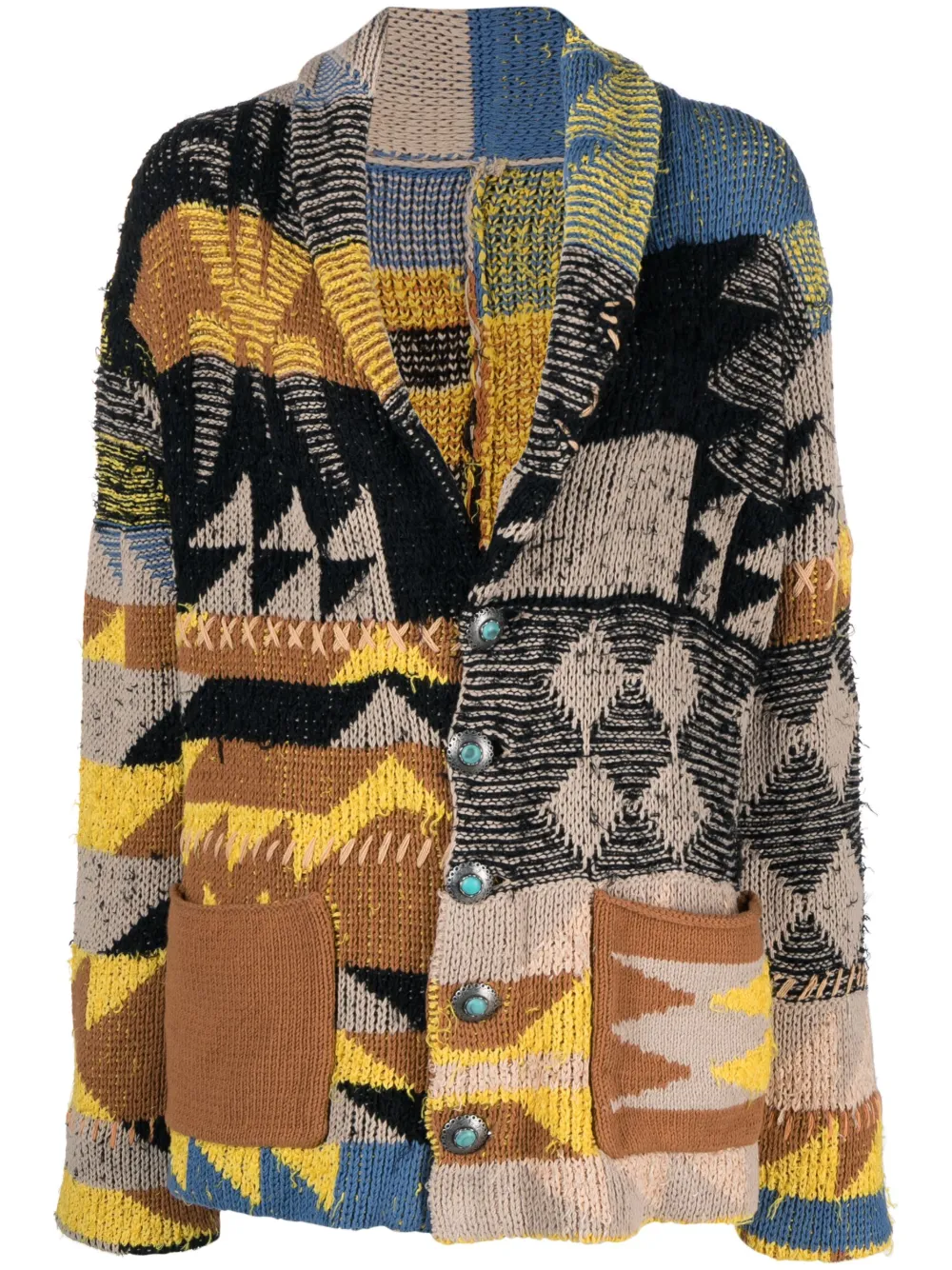 Fortela Geometric-knit Shawl-collar Cotton-blend Cardigan In Blue