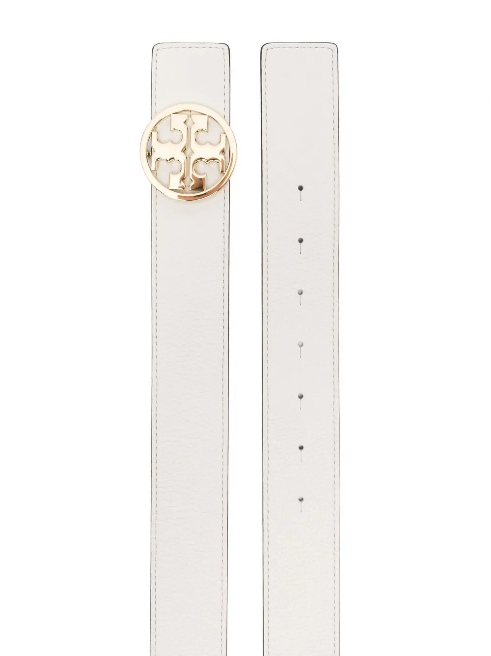 Tory Burch Women's Reversible Miller Leather Belt New Ivory/Gold