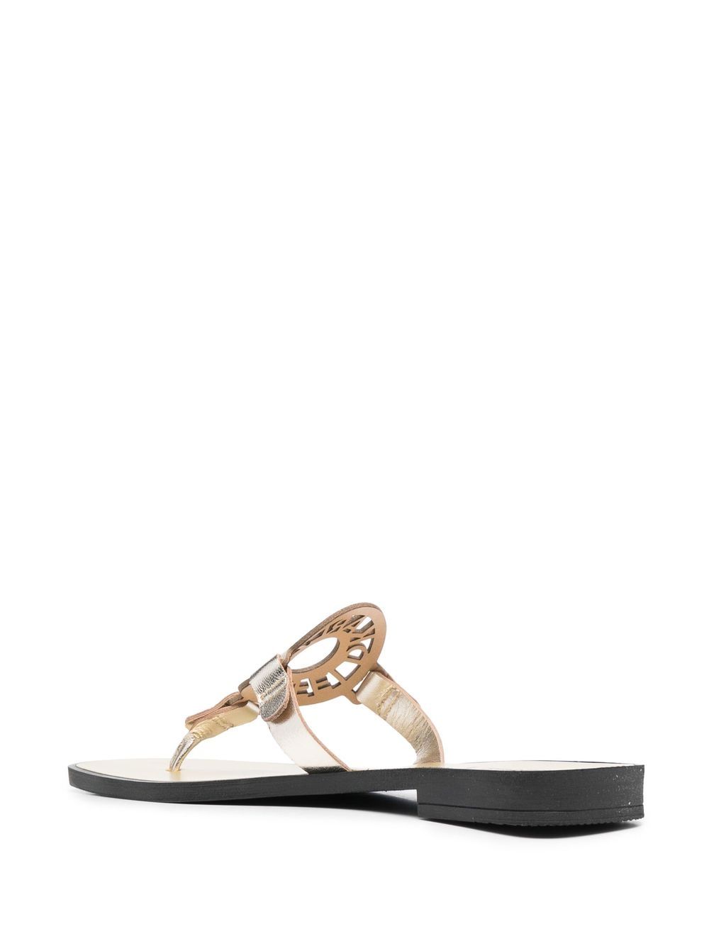 Shop Karl Lagerfeld Logo-patch Thong Sandals In Gold