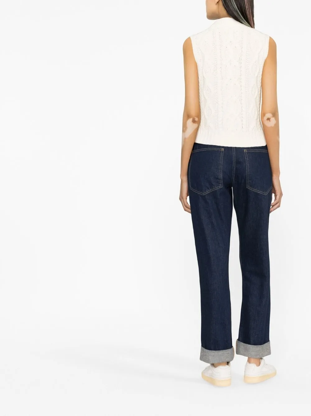 Madelene Dark Navy Cable Knit Sleeveless Polo Shirt main image 1