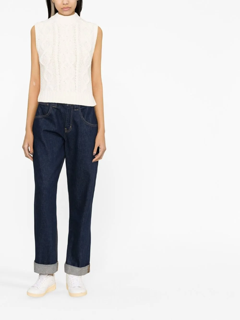 Madelene Dark Navy Cable Knit Sleeveless Polo Shirt