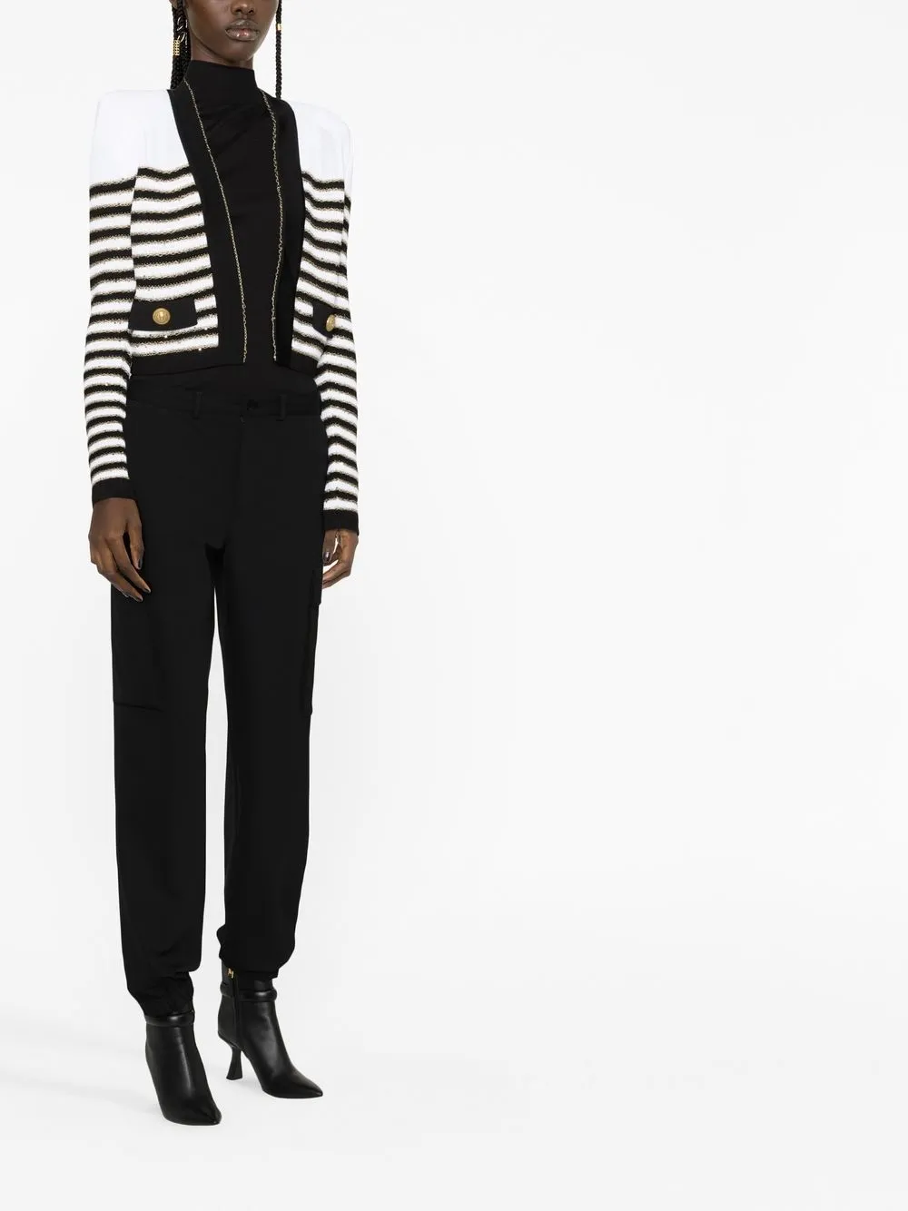 Balmain Striped Viscose Knit Open Jacket In Weiss
