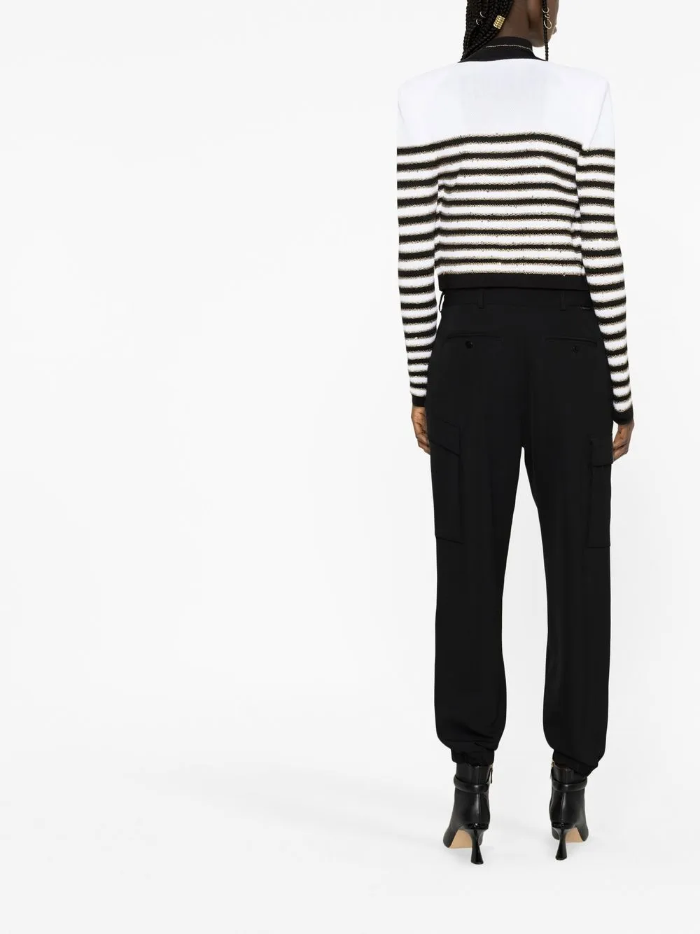 Balmain Striped Viscose Knit Open Jacket In Weiss
