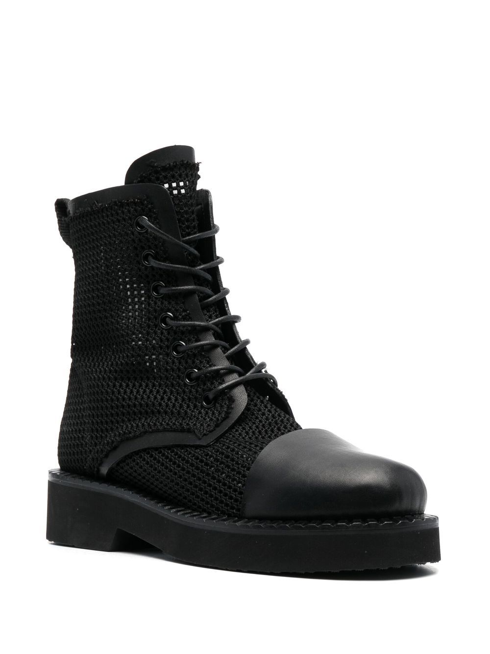 Shop Premiata Pannelled Knit Leather Boots In Black