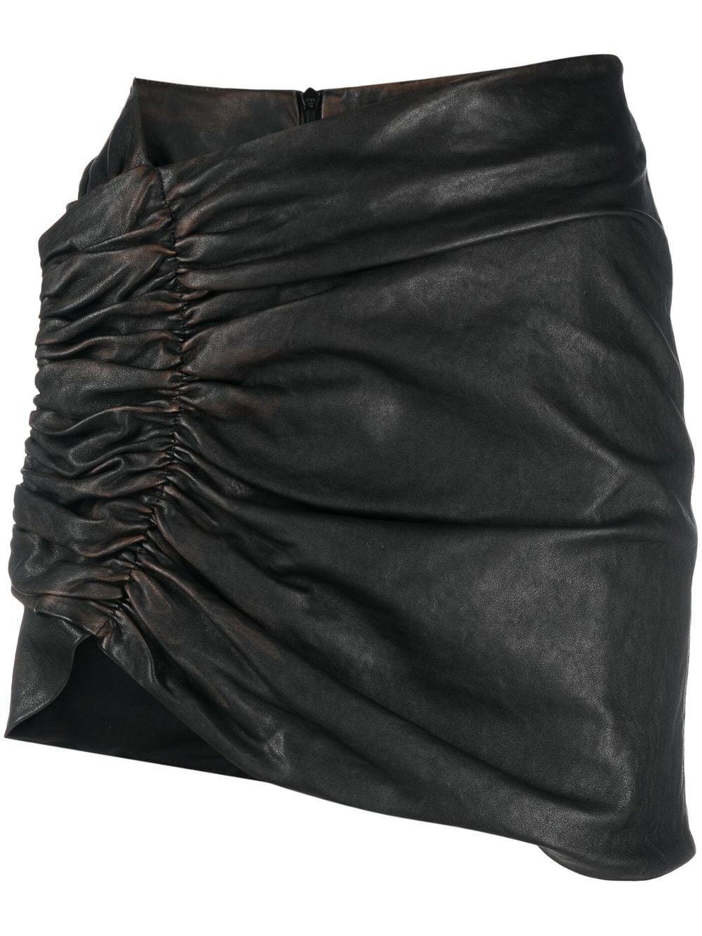 asymmetric ruched leather skirt