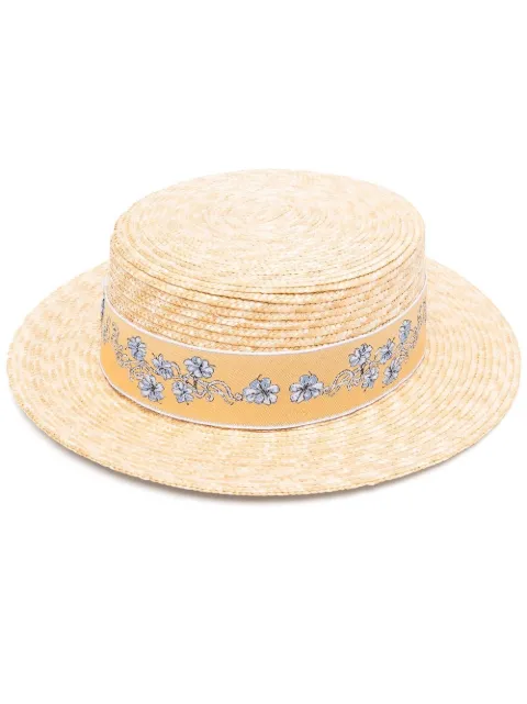 Borsalino floral-embroidered straw hat