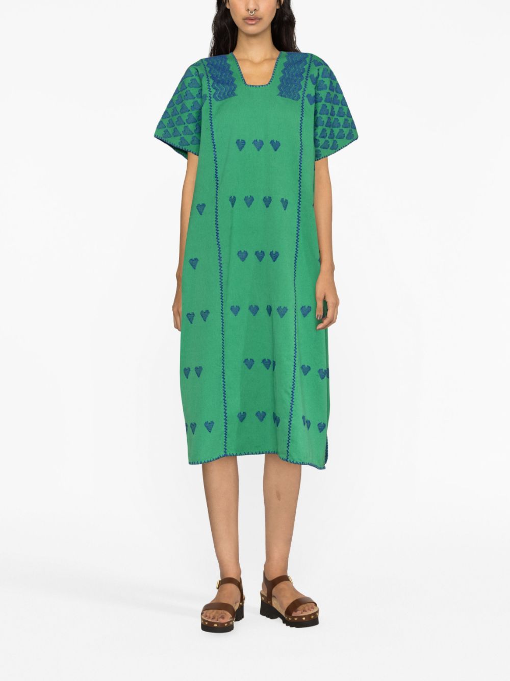Pippa Holt heart-embroidered kaftan dress - Groen