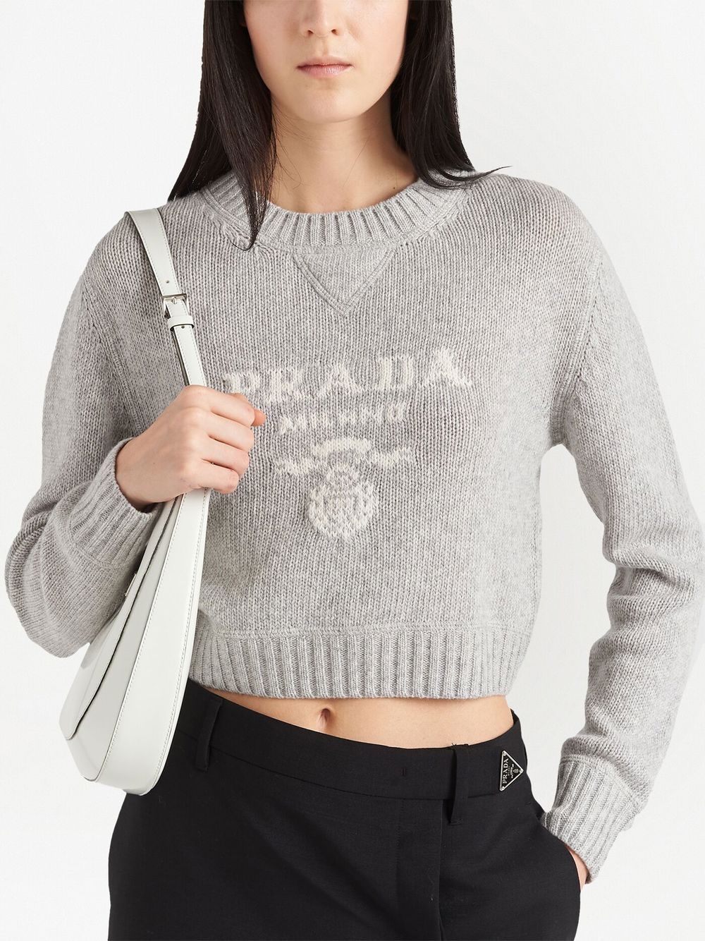 Shop Prada Logo-intarsia Cashmere Jumper In Grey