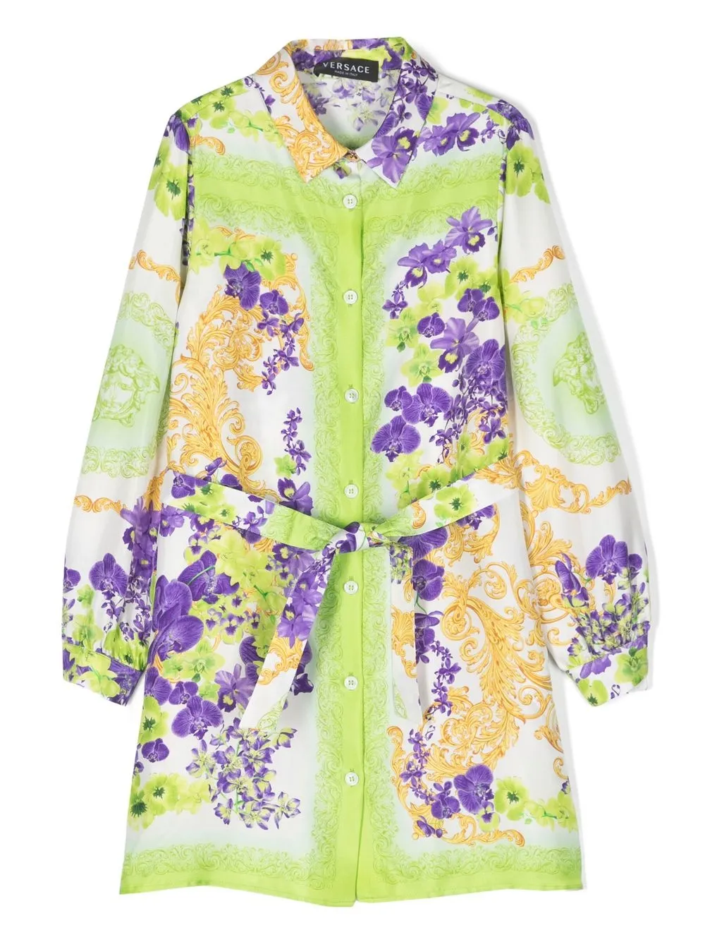 Versace Kids robe-chemise imprimée en soie - Blanc Top Merken Winkel