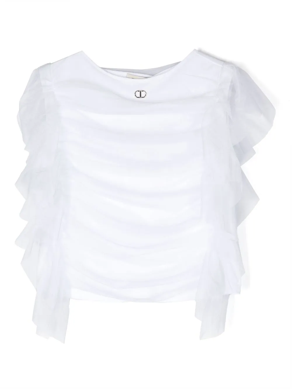 

TWINSET Kids tulle overlay sleeveless top - White