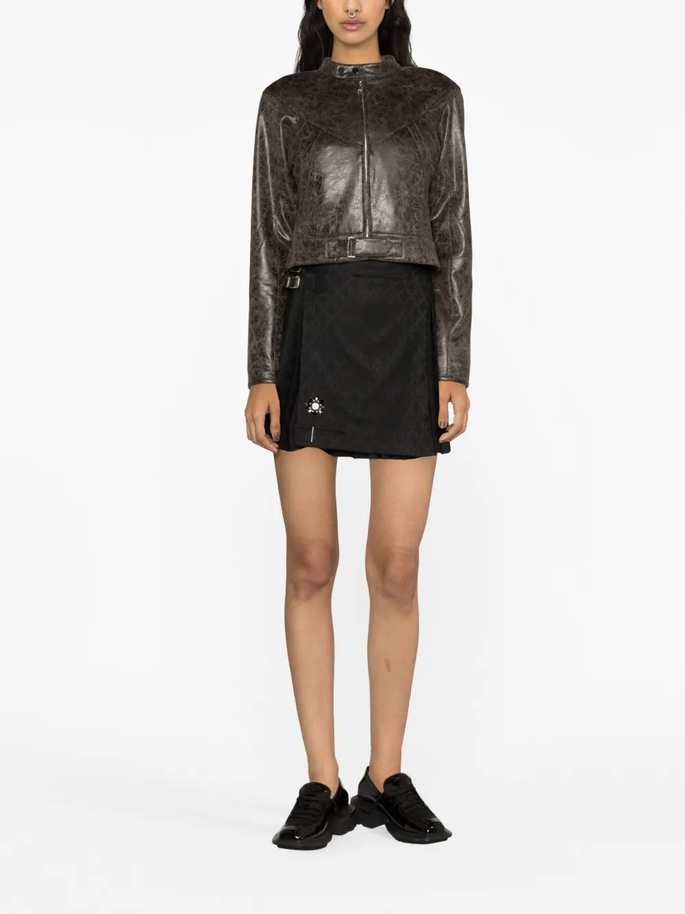 Shop Charles Jeffrey Loverboy Embellished Pleated Jacquard Miniskirt In Black