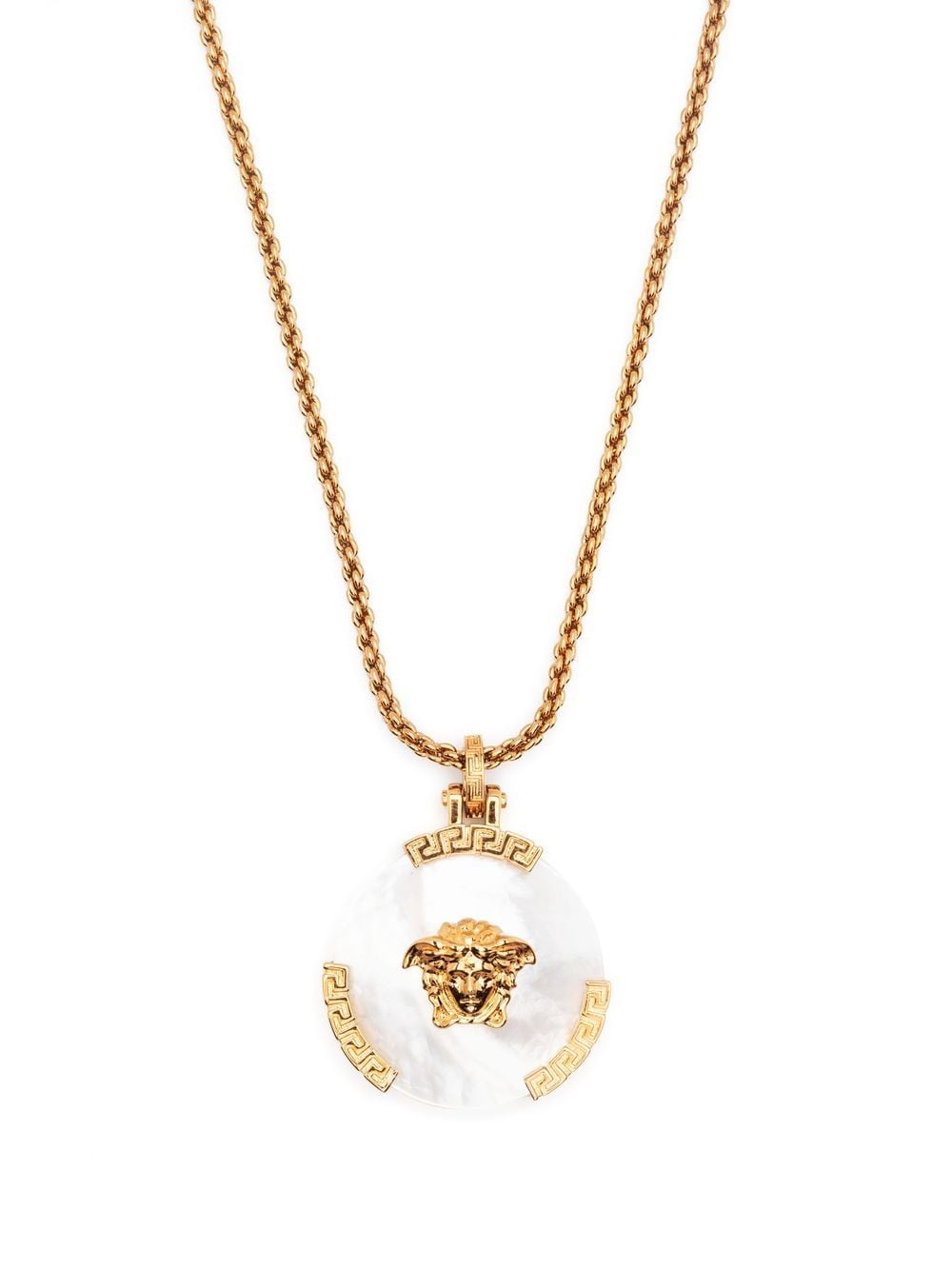 Shop Versace La Medusa Mother Of Pearl Necklace In Gold