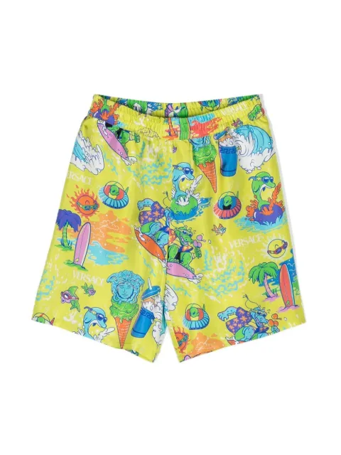 Versace Kids logo-print silk shorts