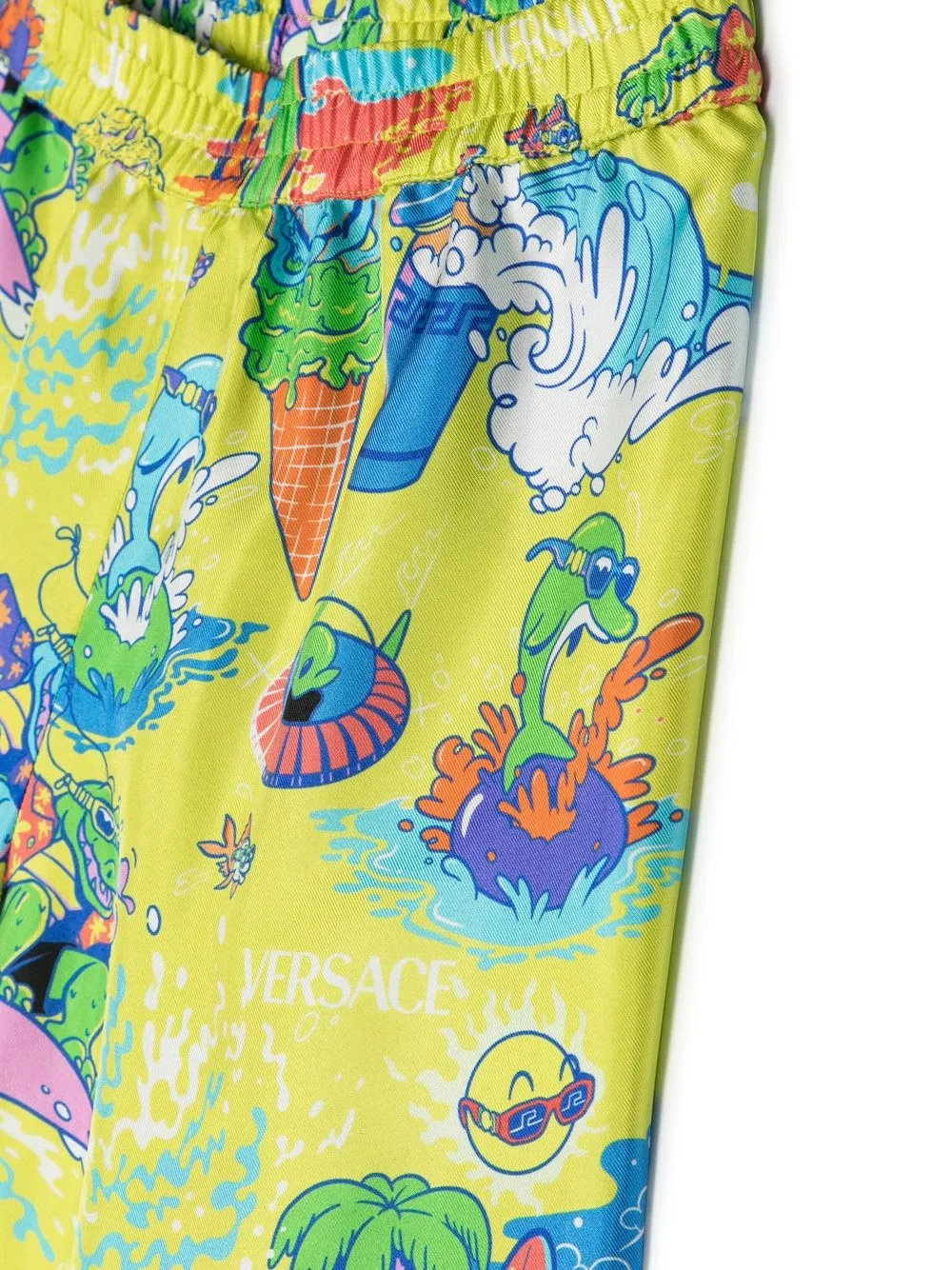  Versace Kids Logo-print Silk Shorts - Yellow 