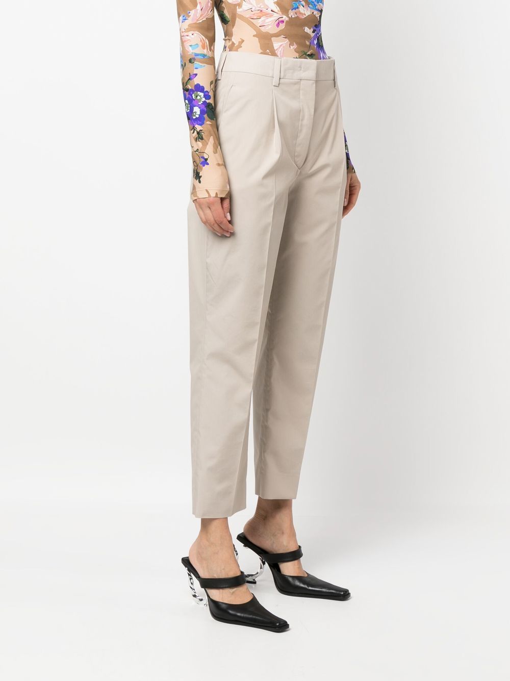 Shop Prada Cropped Tailored Trousers In Nude