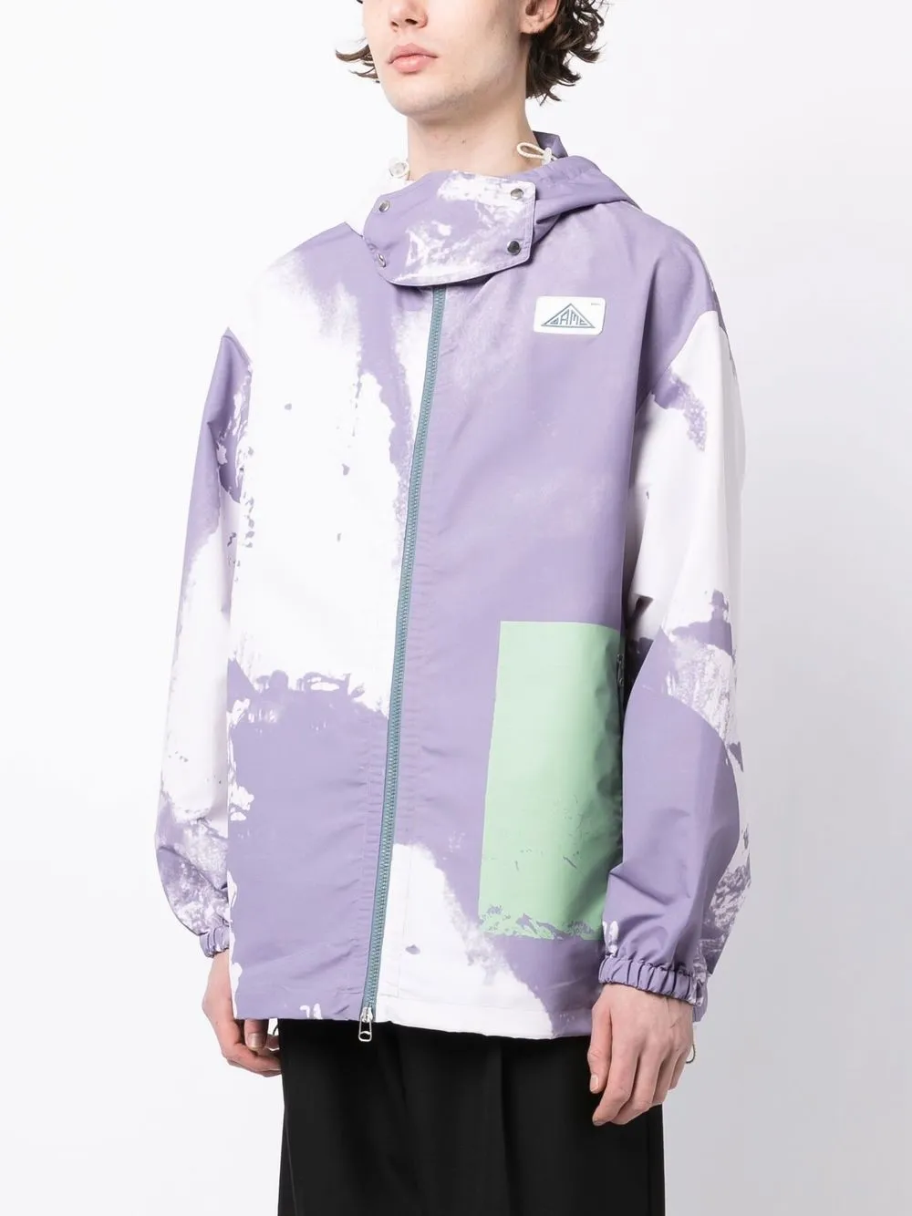 Shop Oamc Tie Dye-print Zip-up Hooded Jacket In Purple