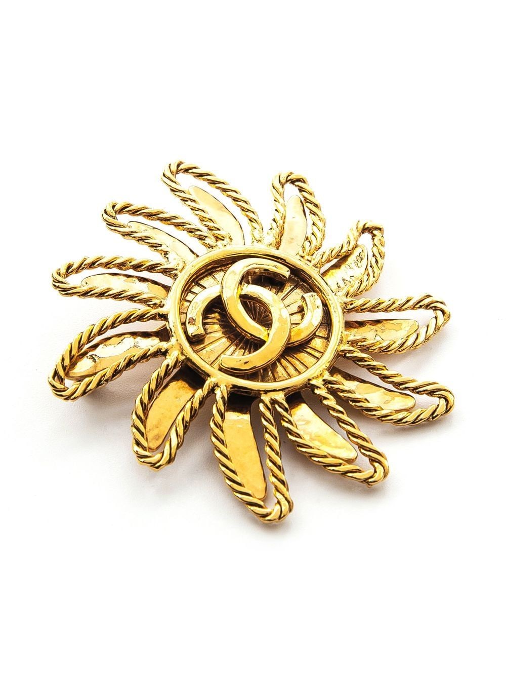 Pre-owned Chanel 1994-1995 Cc Sun Brooch In Gold