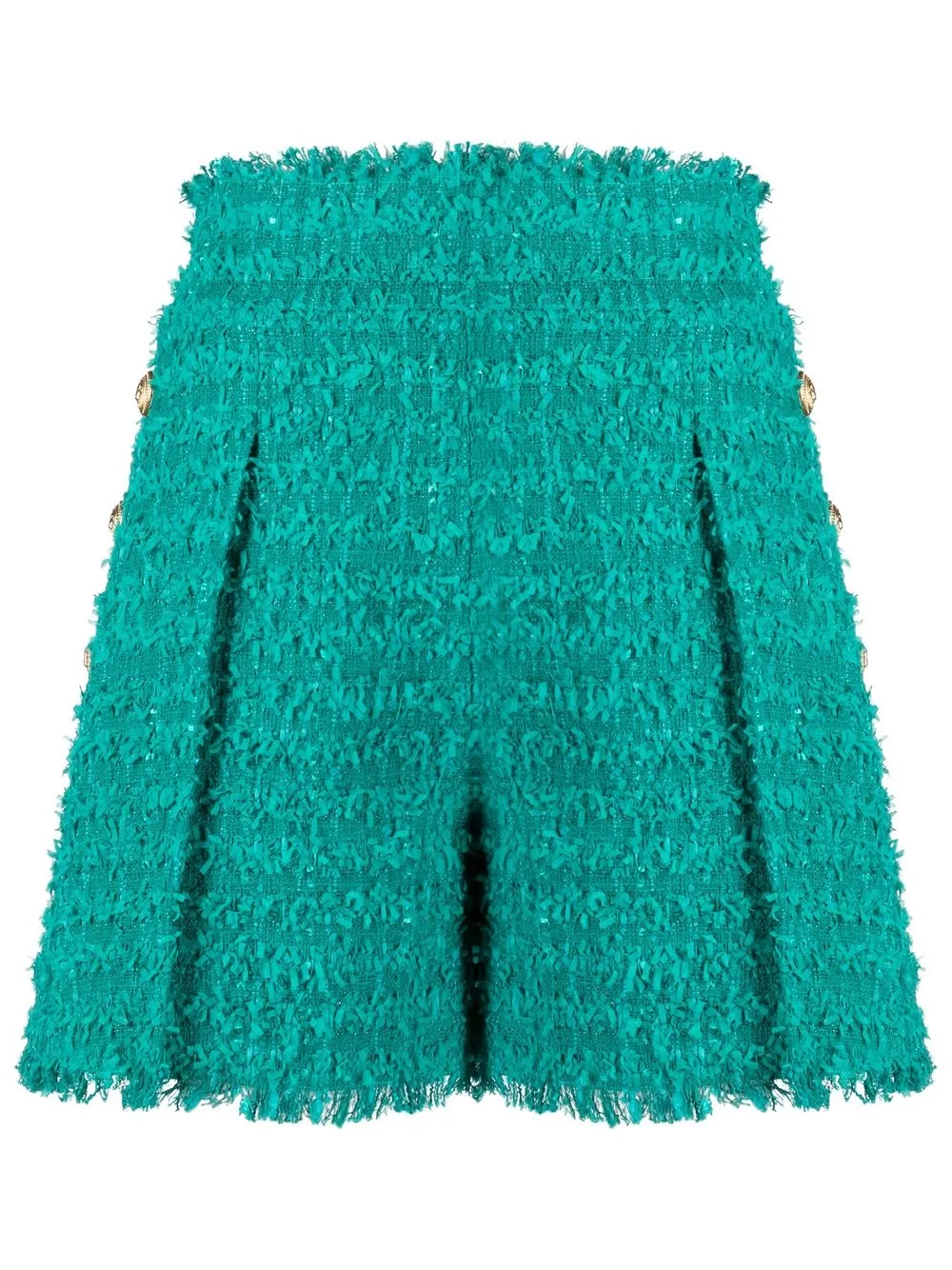 Balmain High Waist Tweed Mini Shorts In Green