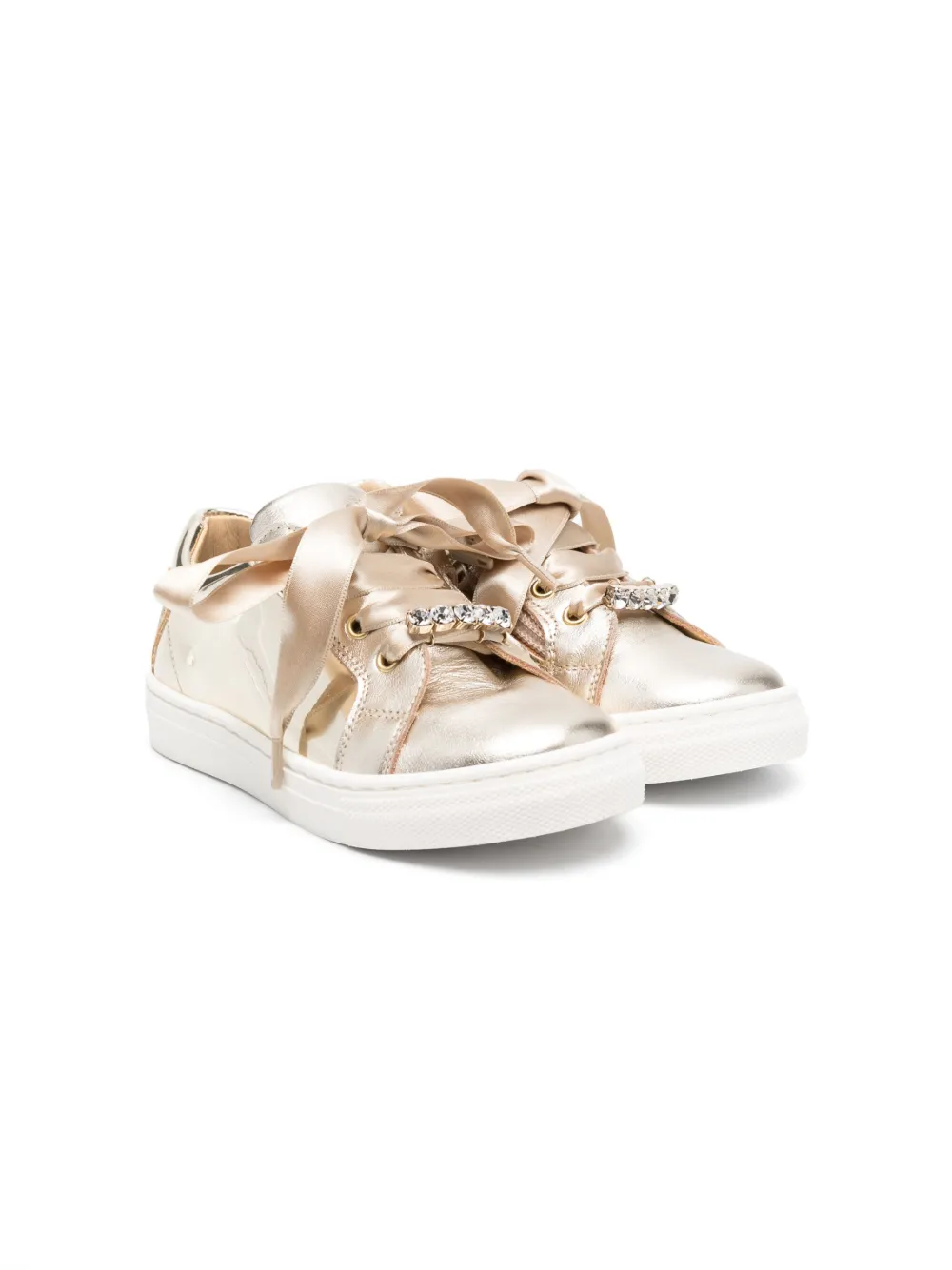 Andanines Kids' Crystal-embellished Leather Sneakers In Gold