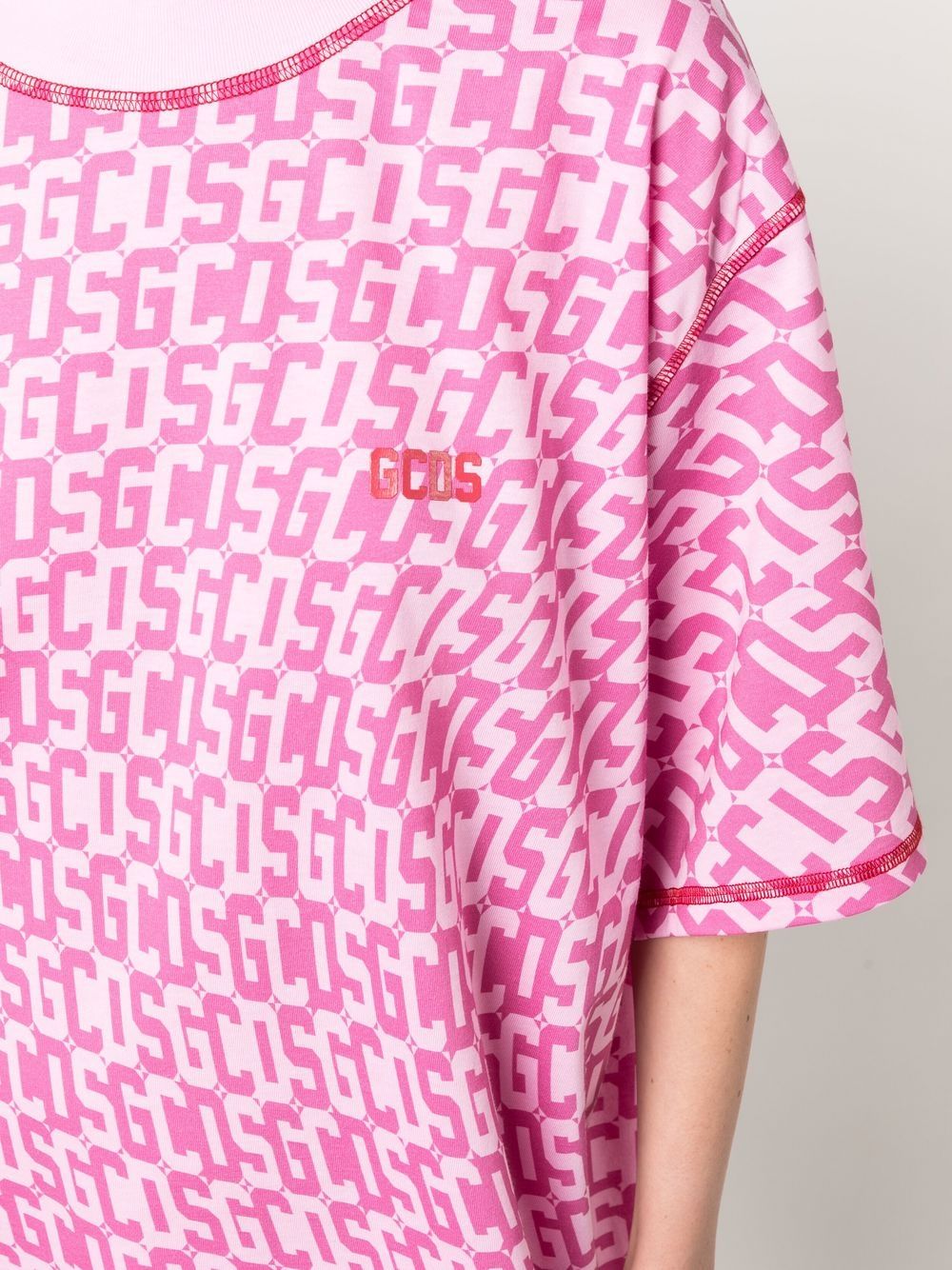 Shop Gcds Monogram-print T-shirt Dress In Pink
