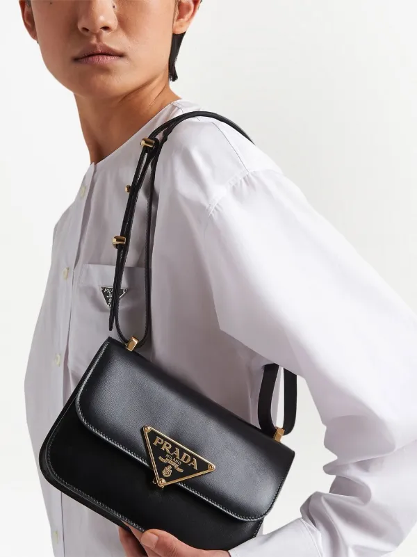 Prada Leather Shoulder Bag Gold-tone Black