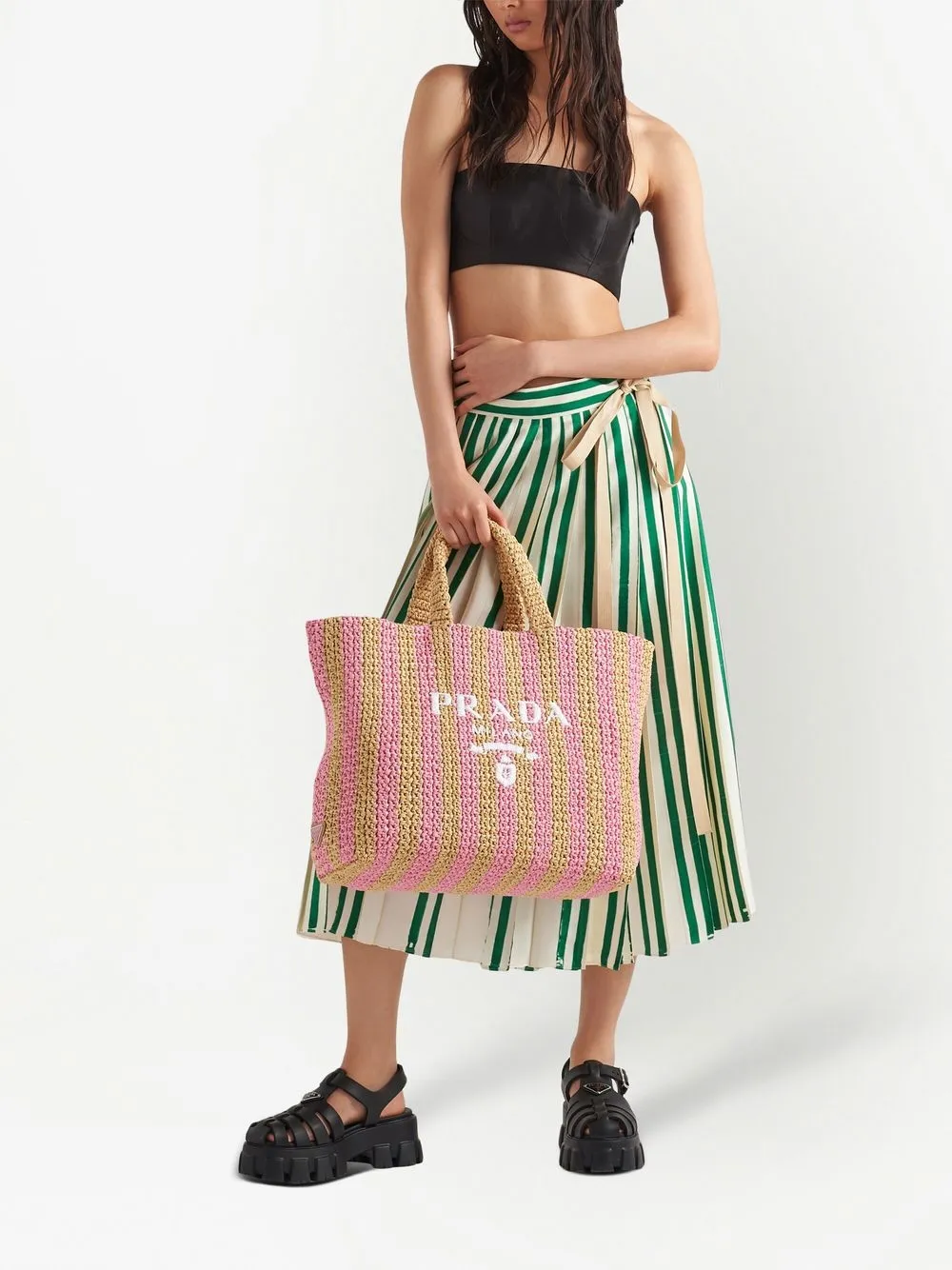 Prada logoembroidered Straw Tote Bag Farfetch