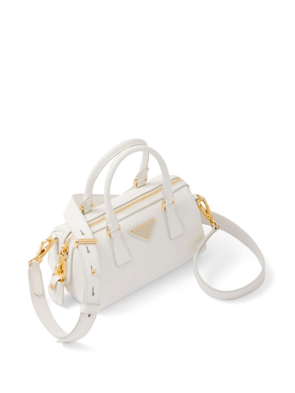 Shop Prada Saffiano Leather Top Handle Bag In White