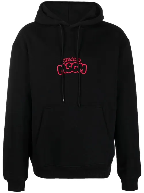 Hoodie en coton à logo brodé - MSGM - Modalova