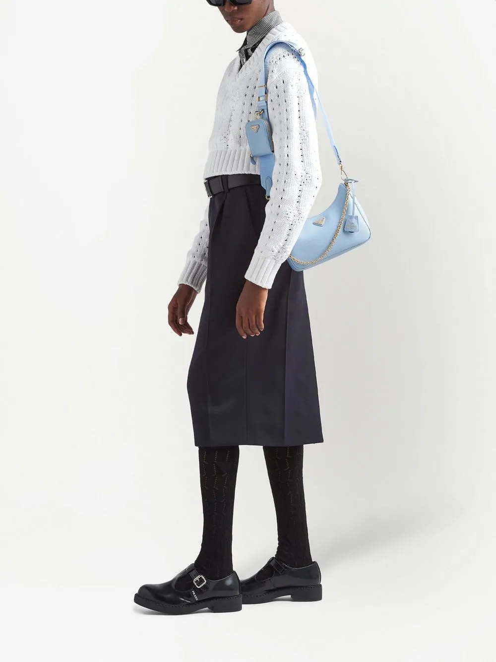 Prada Leren schoudertas - Blauw