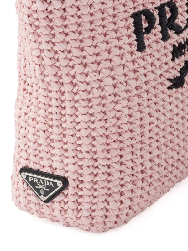 トートバッグ PRADA FW25 Pink raffia shopping bag (1BG3932C2T F0442) Logo raffia-effect shopper in pink - Prada | Mytheresa