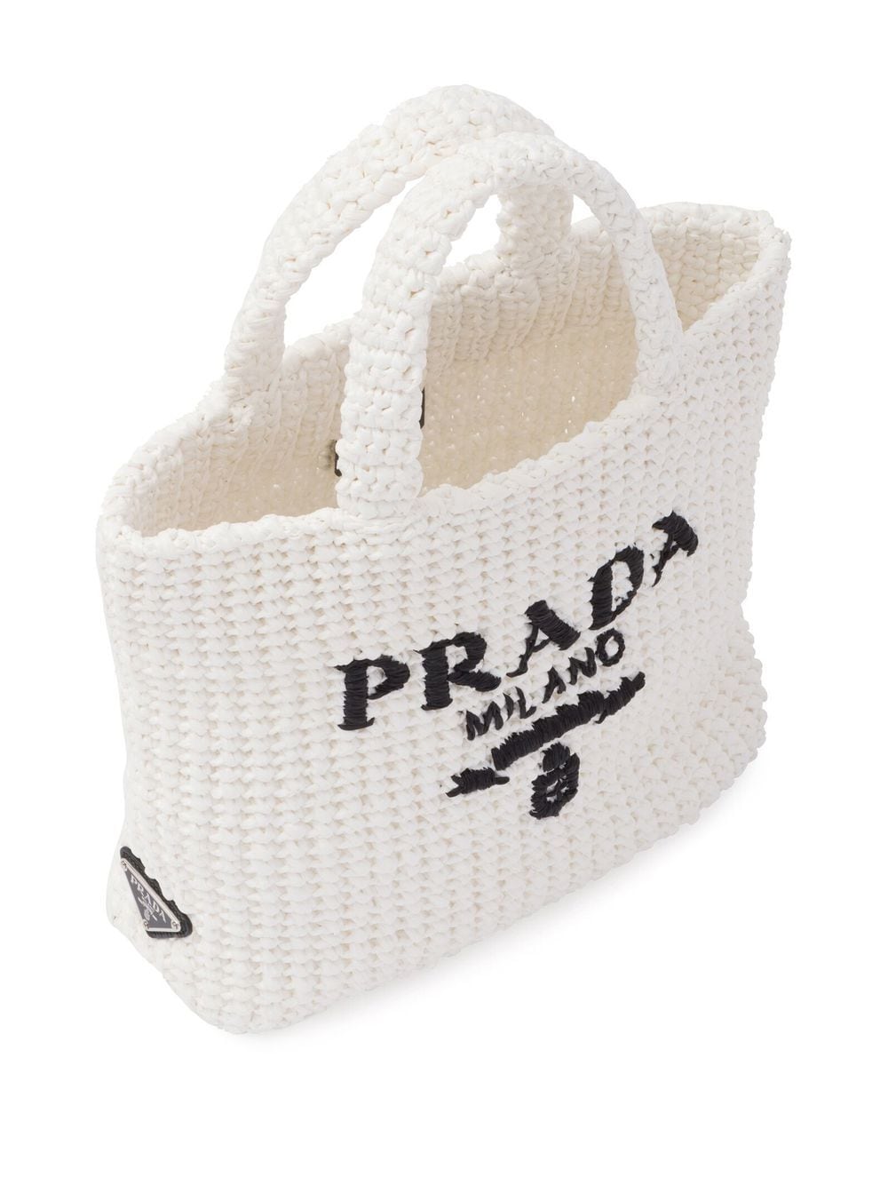 Shop Prada Small Raffia Tote Bag In White